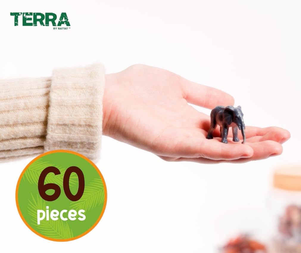 VenovaLabs Wild Animal Figurines Tube, 60 Mini Safari Figures, Animals | 60 realistic mini wild animal figures in a portable tube for pretend play, crafts, dioramas, sensory bins, Animals, 3+ Years