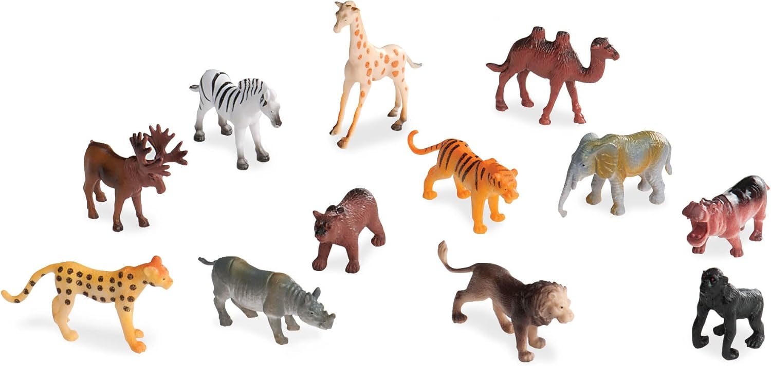 VenovaLabs Wild Animal Figurines Tube, 60 Mini Safari Figures, Animals | 60 realistic mini wild animal figures in a portable tube for pretend play, crafts, dioramas, sensory bins, Animals, 3+ Years