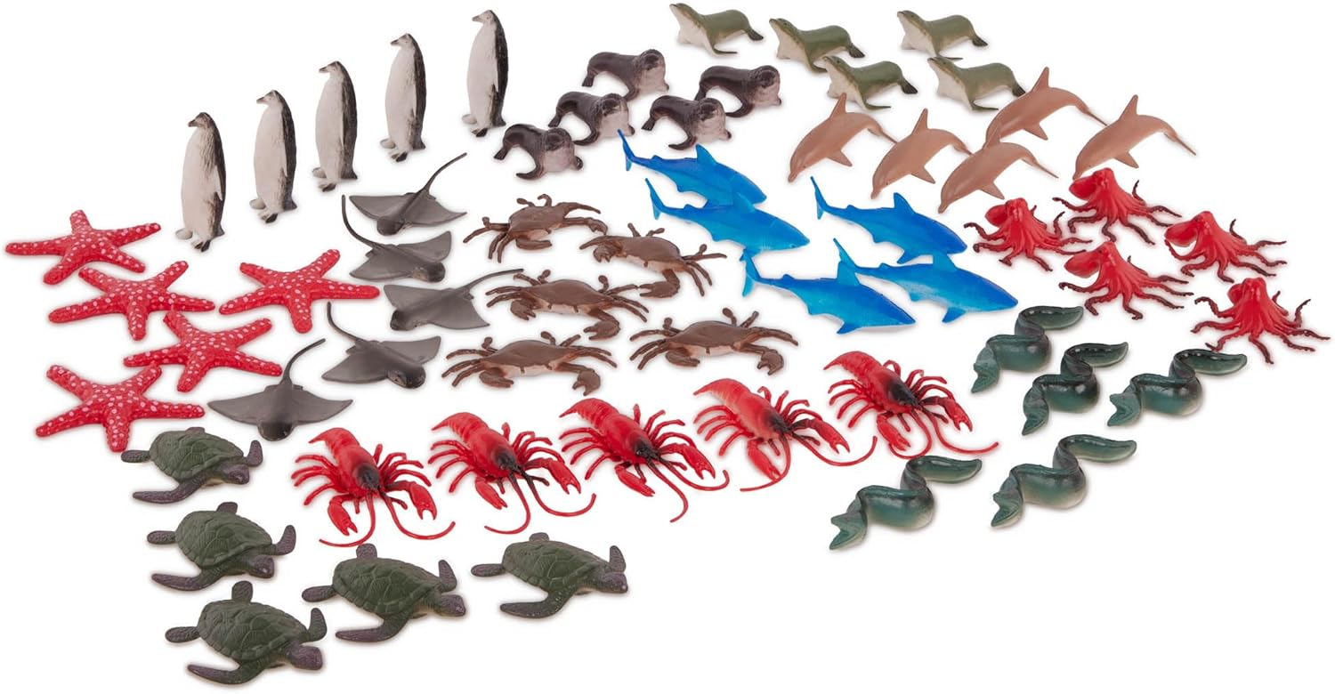 VenovaLabs Sea Animal Toys in Tube, 60 Ocean Animal Figures, Animals | 60 mini sea animal figures with 12 different sea animals, realistic details, bold colors, portable storage, Tubes, 3+ Years