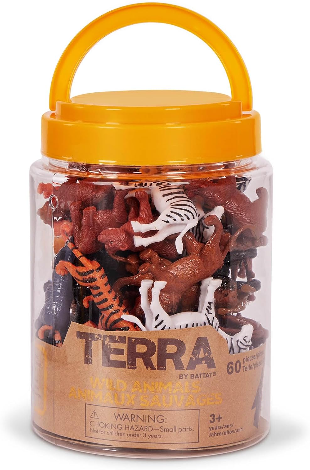VenovaLabs Wild Animal Figurines Tube, 60 Mini Safari Figures, Animals | 60 realistic mini wild animal figures in a portable tube for pretend play, crafts, dioramas, sensory bins, Animals, 3+ Years
