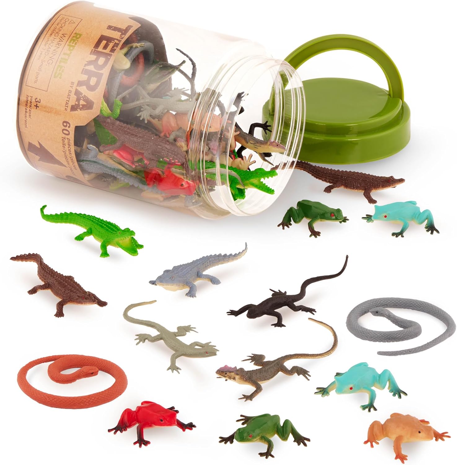 VenovaLabs Wild Animal Figurines Tube, 60 Mini Safari Figures, Animals | 60 realistic mini wild animal figures in a portable tube for pretend play, crafts, dioramas, sensory bins, Animals, 3+ Years