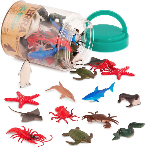 VenovaLabs Sea Animal Toys in Tube, 60 Ocean Animal Figures, Animals | 60 mini sea animal figures with 12 different sea animals, realistic details, bold colors, portable storage, Tubes, 3+ Years
