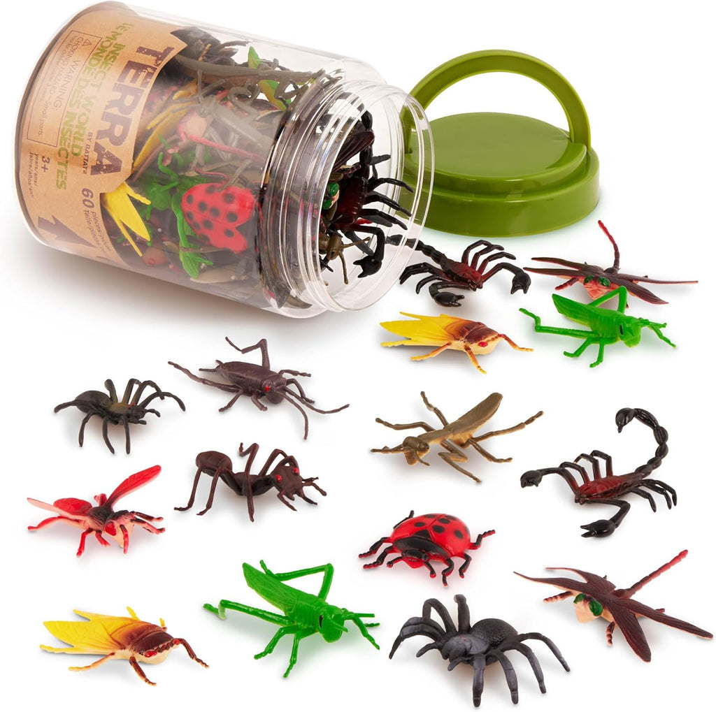 VenovaLabs Wild Animal Figurines Tube, 60 Mini Safari Figures, Animals | 60 realistic mini wild animal figures in a portable tube for pretend play, crafts, dioramas, sensory bins, Animals, 3+ Years