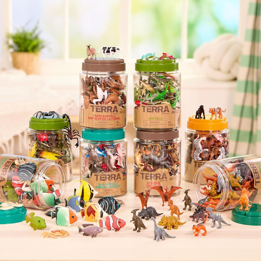VenovaLabs Wild Animal Figurines Tube, 60 Mini Safari Figures, Animals | 60 realistic mini wild animal figures in a portable tube for pretend play, crafts, dioramas, sensory bins, Animals, 3+ Years